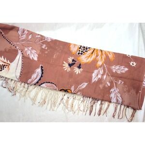 Nordstrom Women's Wool & Cashmere Floral Fringe Scarf Wrap - Mauve - NWOT